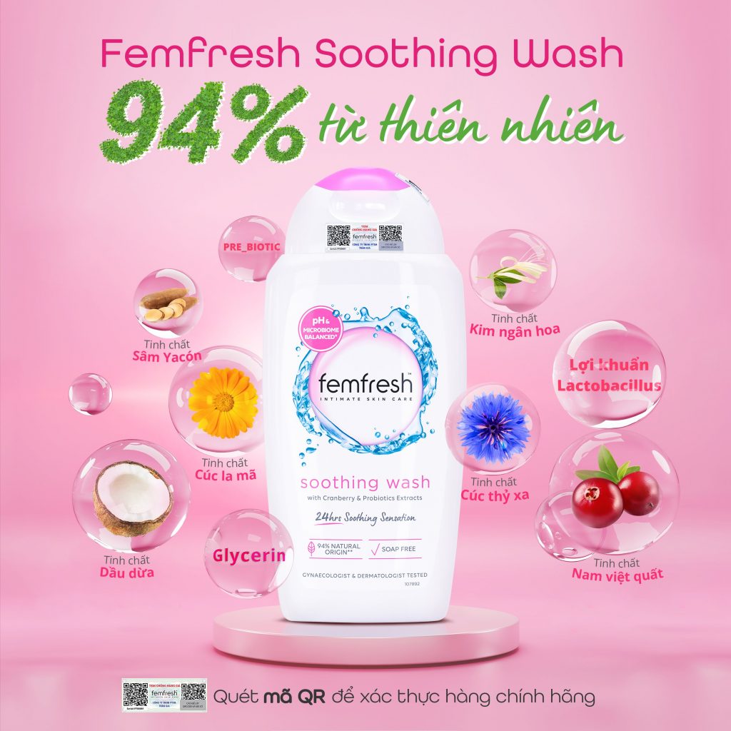 Dung dịch vệ sinh phụ nữ cao cấp Femfresh Soothing Wash 250ml - Hồng