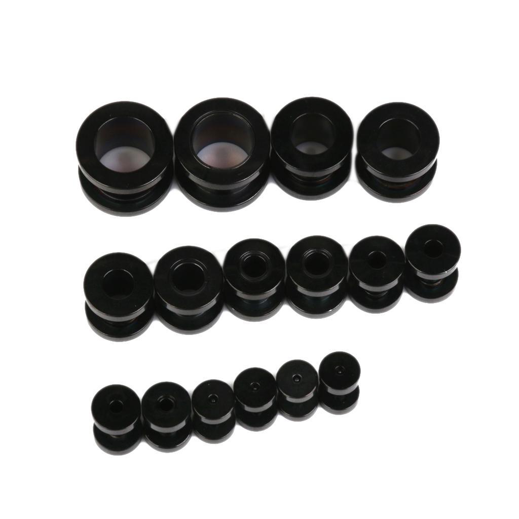 16PCS Stainless Steel Ear Plugs  Tunnel Stretcher Expander Kit Black