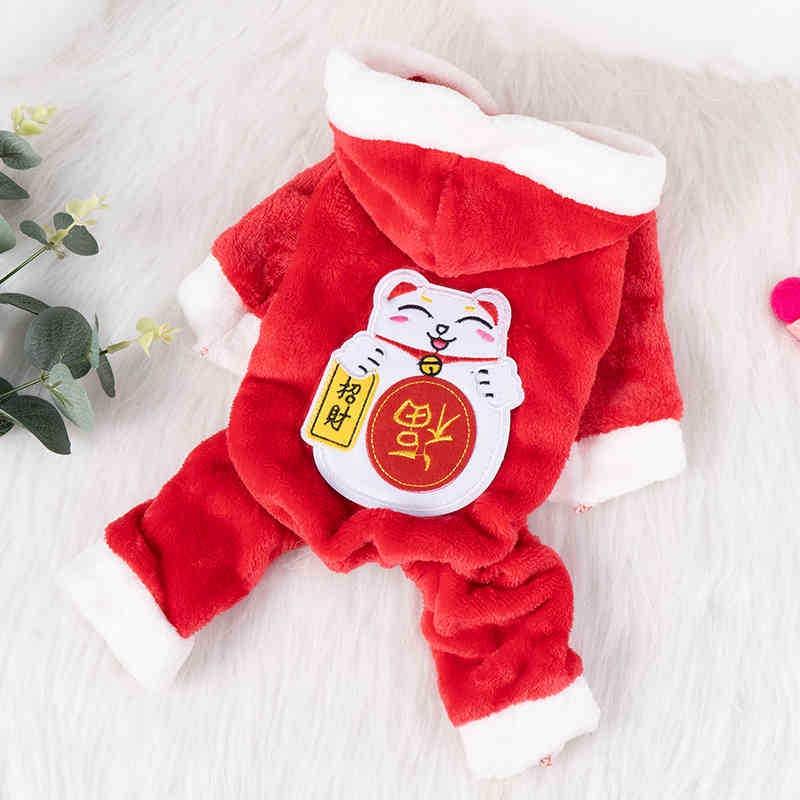Áo tết 4 chân cho chó, họa tiết mèo thần tài, chất liệu co giãn
