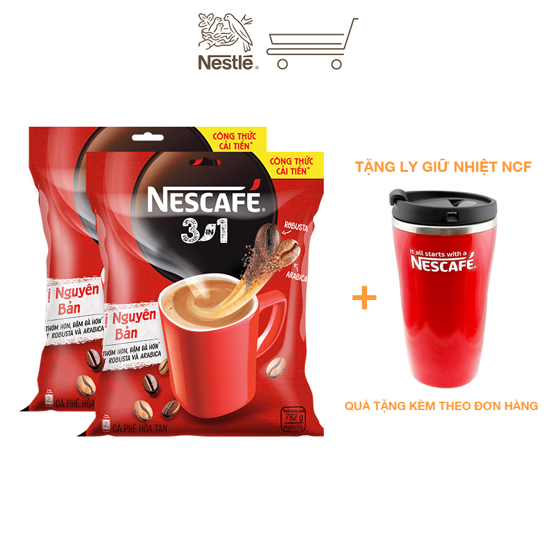 [Tặng ly 2 lớp tiện lợi] Combo 2 bịch cà phê hòa tan Nescafé 3in1 vị nguyên bản - công thức cải tiến (Bịch 46 gói)