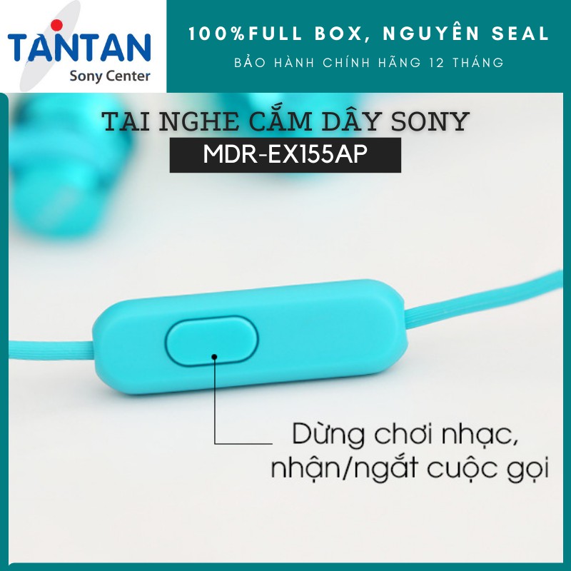 Tai nghe NHÉT TAI Sony MDR-EX155AP | FREESHIP | Loa Dynamic 9mm - Đeo thoải mái - Dải âm tần cao - Độ nhạy 103dB/mW | Hàng Chính Hãng