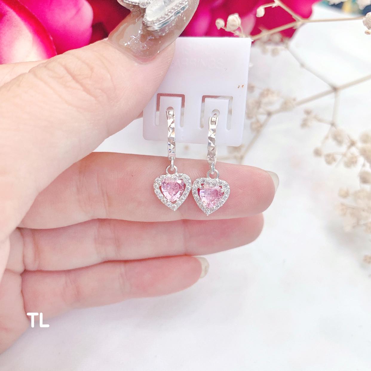 Bông tai trẻ em bằng bạc mặt tim MS56g