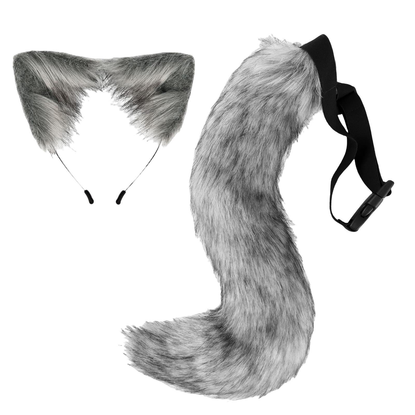 Fox Ears Hair Hoop Costume Fancy Dress Faux Fur Long Tail for Party Birthday Stage Shows