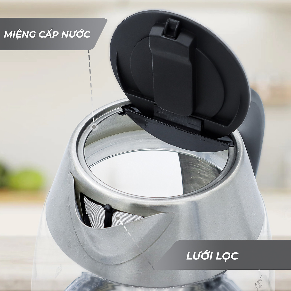 Ấm Siêu Tốc Thuỷ Tinh Lebenlang 1.8L LBWE2626 - LBLB2828 Kèm Lõi Lọc Inox - Hàng Chính Hãng