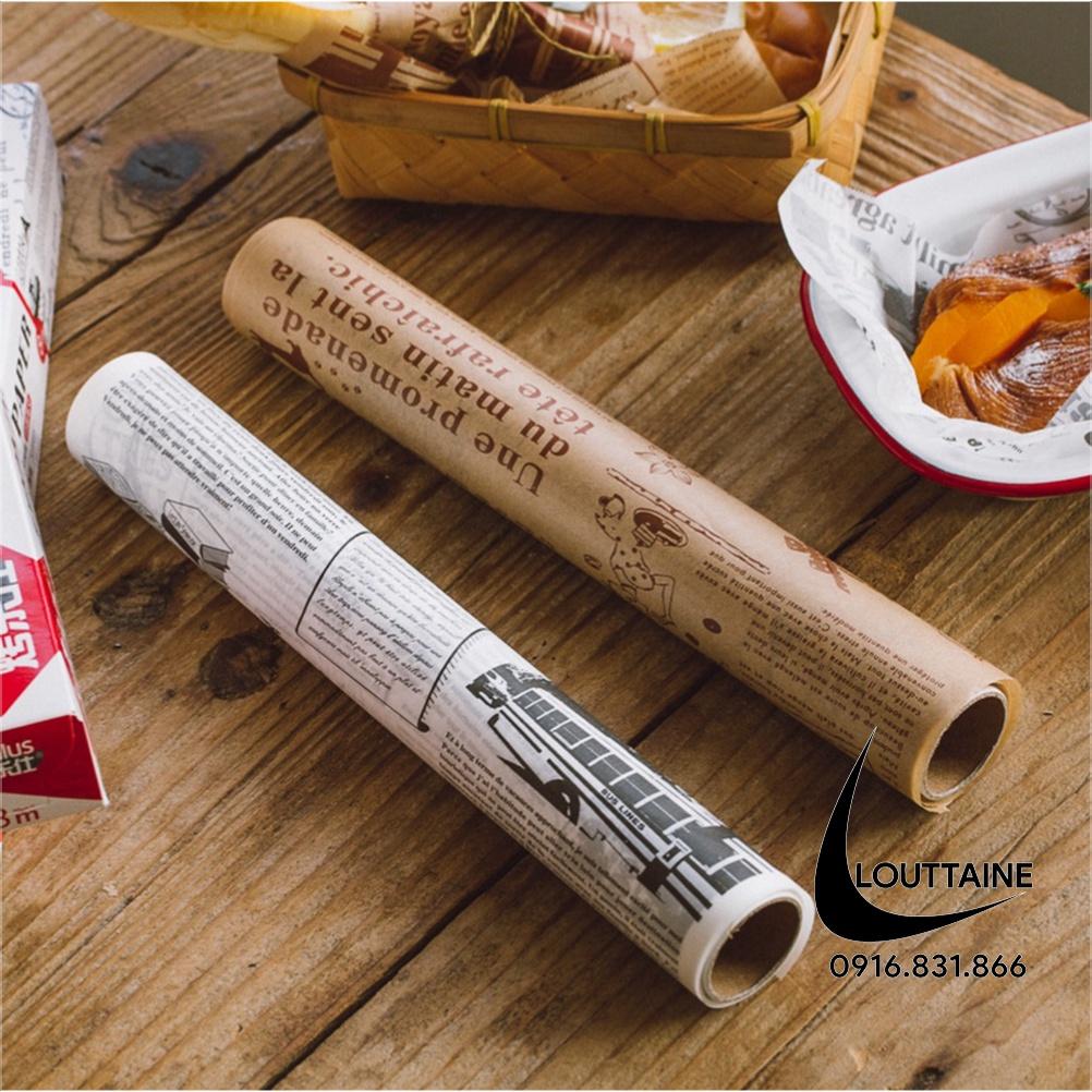 Giấy thấm dầu, giấy nướng bánh chống dính hình họa tiết báo chí mang đậm phong cách cổ điển cuộn dài 8m giá rẻ