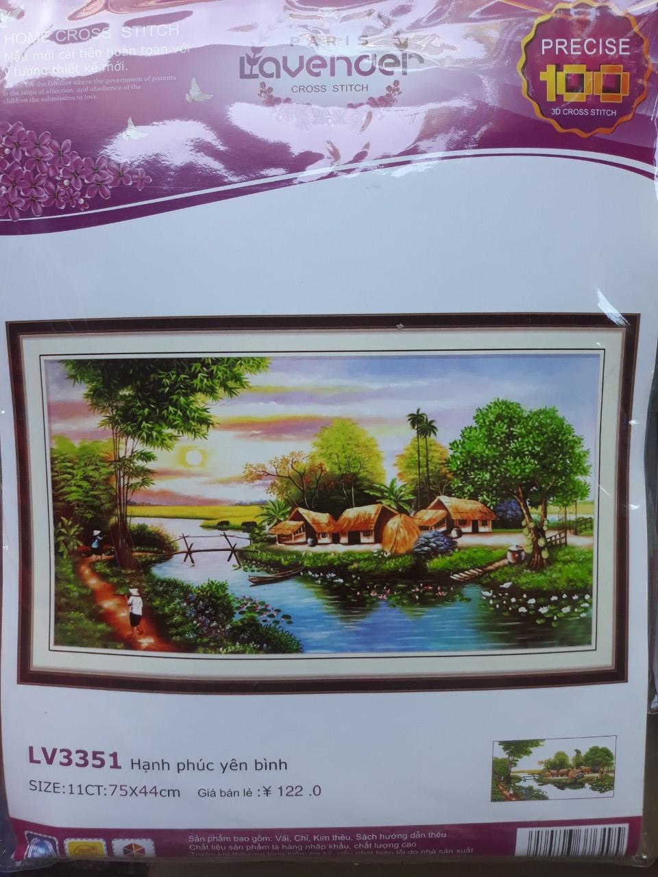 Tranh thêu chữ thập phong cảnh làng quê việt LV3351 - 75 x 44 cm - chưa thêu