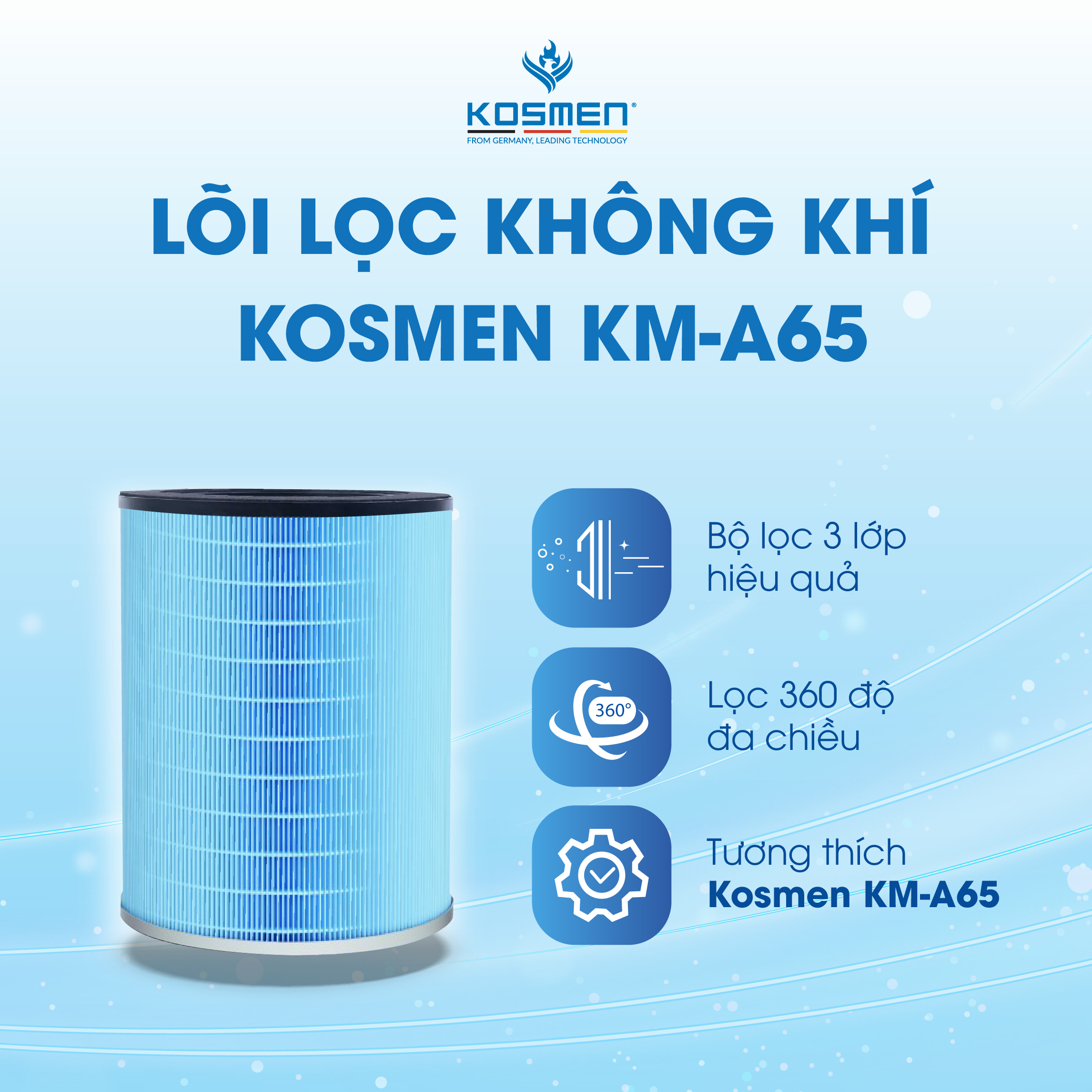 Lõi lọc không khí máy Kosmen KM-A65 - Hàng chính hãng