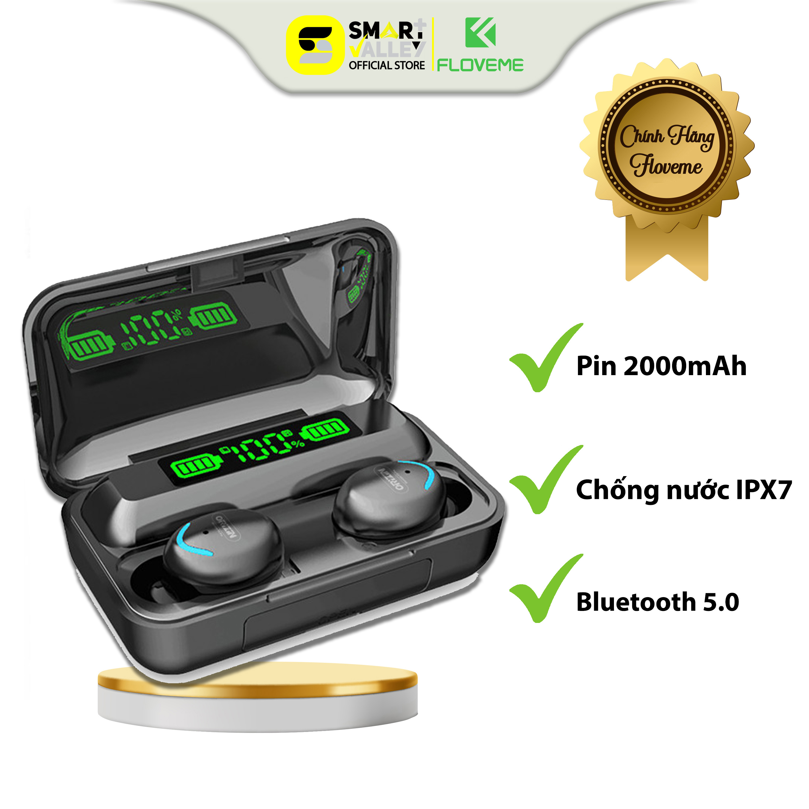 Tai Nghe Bluetooth 5.0 FLOVEME F9 Pro Không Dây True Wireless - Chống Nước IPX7  - Cảm Ứng Kiêm Sạc Pin Dự Phòng - Hỗ trợ tất cả điện thoại - Hàng chính hãng