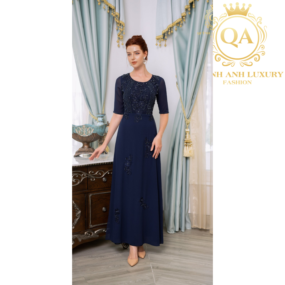 Ạ HỘI ÁO DÀI TRUNG NIÊN CAO CẤP XANH ĐEN LUXURY SAPPHIRE DRESS