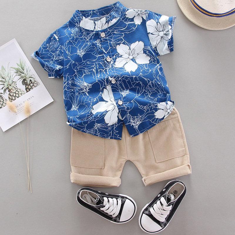 Bé Bé Trai Họa Tiết Hoa Bộ Quần Áo In Hình Đầu + Quần Ngắn Thể Thao Phù Hợp Với Tập Đi Trẻ Em Phù Hợp Với Áo Quần Áo Thời Trang Bé Trai 2021