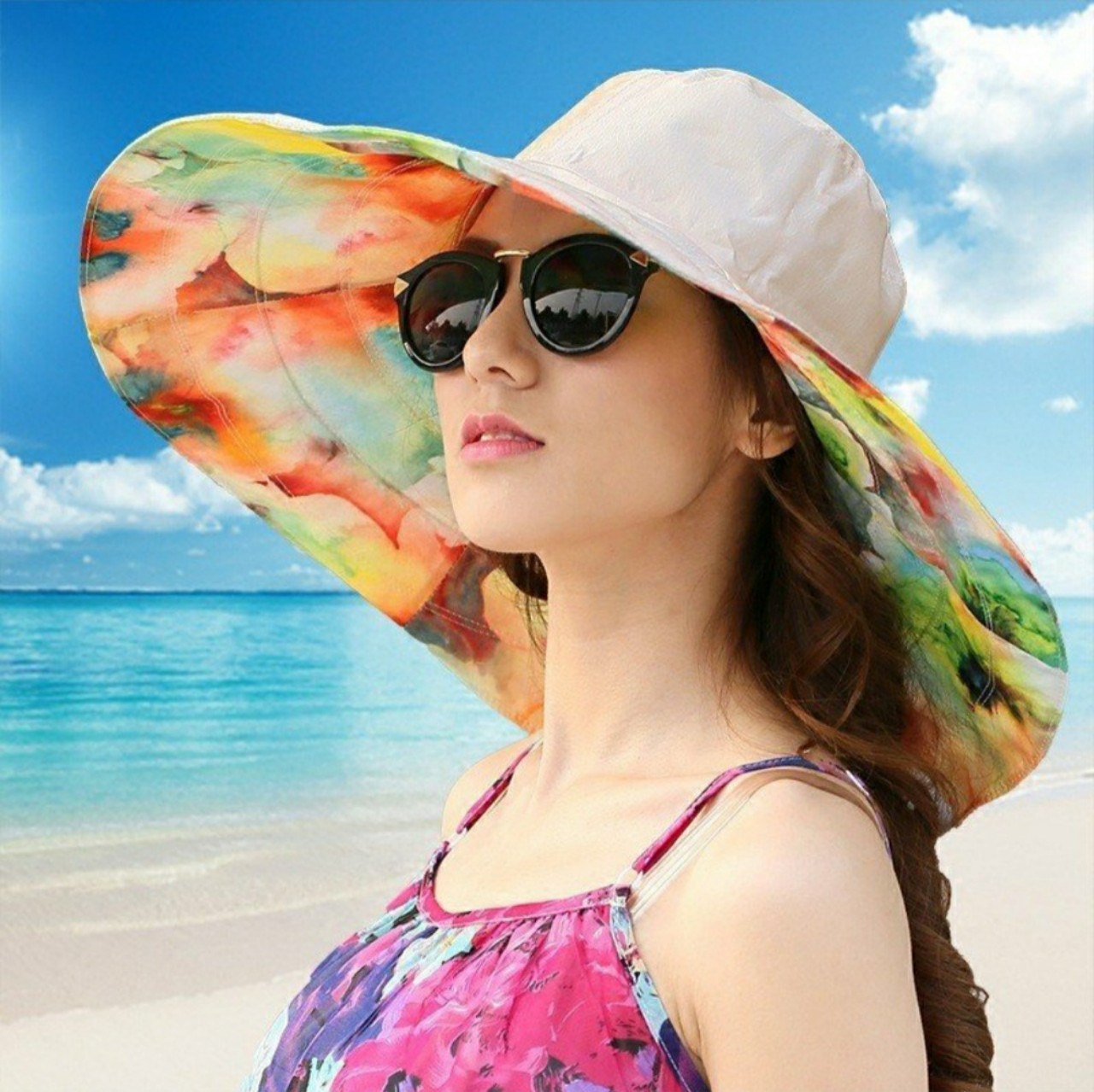 Mũ nữ đi biển đẹp nón rộng vành chống nắng tia UV gấp gọn thoáng mát dona23061201