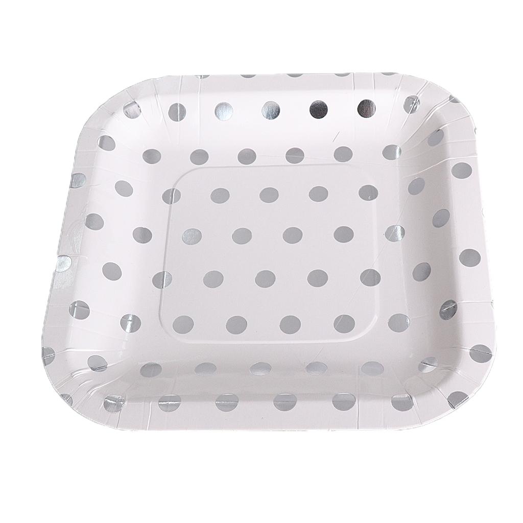 5x6 Shiny Silver Polka Dots Paper Plates Party Disposable Tableware Decoration