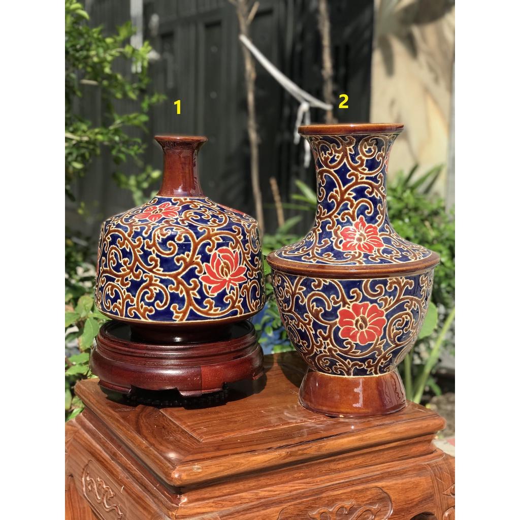Bình hoa dây lá xanh dương HN gốm sứ Nam bộ
