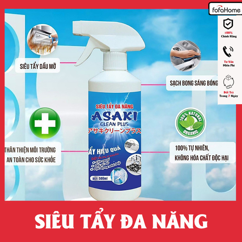 Tẩy Cặn Canxi Nhà Tắm Tẩy Ố Kính Gạch Men ASAKI Nước Tẩy Rửa Đa Năng Siêu Tẩy Dầu Mỡ 500ml