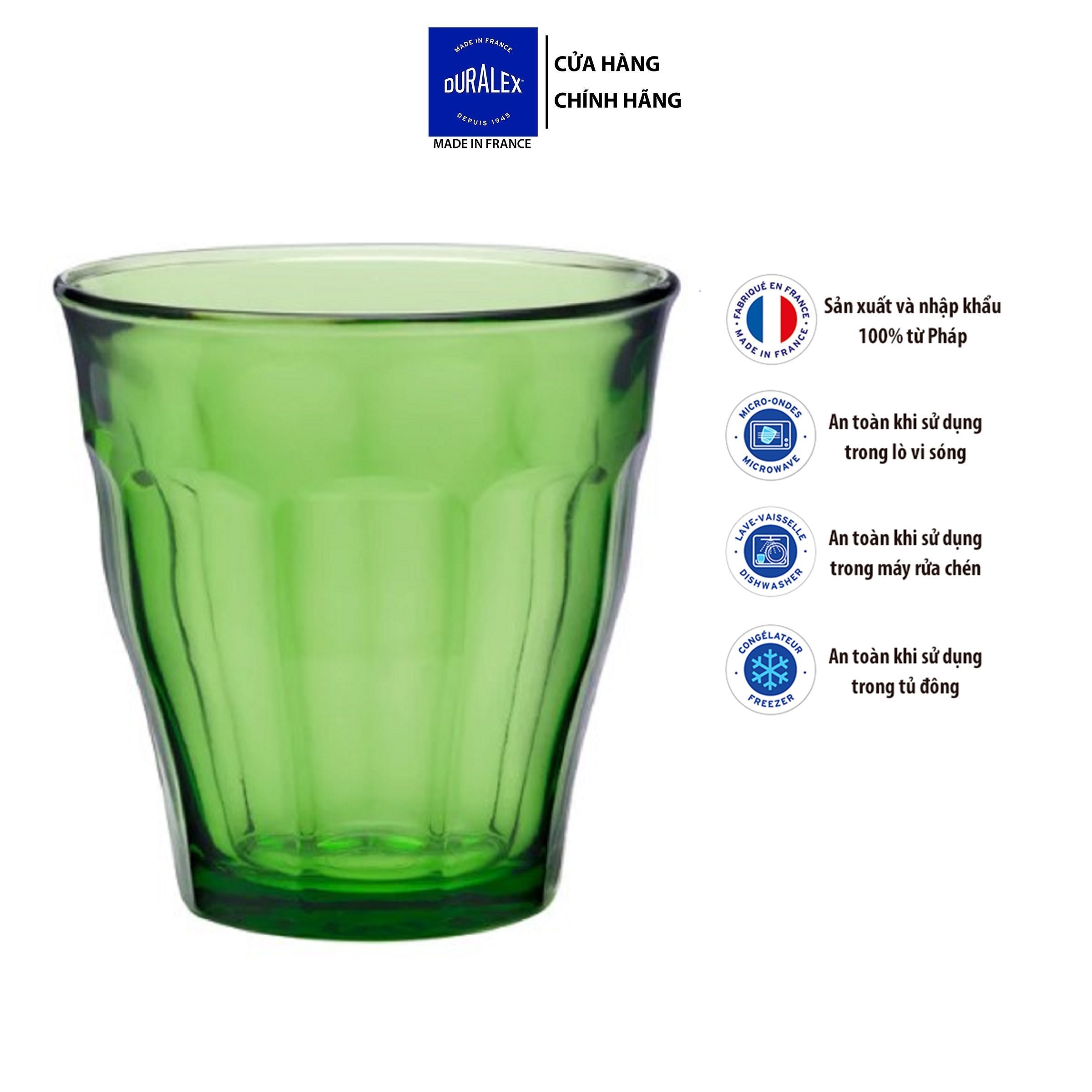 Bộ 6 ly D1027G Duralex - Picardie Xanh Green 250ml Thủy tinh cường lực cao cấp Pháp