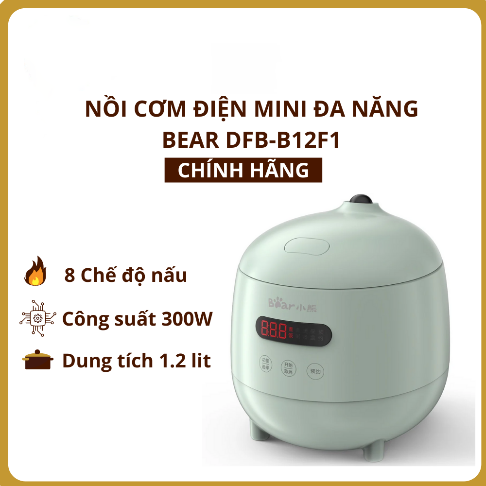 Nồi Cơm Điện Đa Năng Bear, Công Suất 300W, Dung Tích 1.200ML, Màu Ngẫu Nhiên - Hàng Chính Hãng