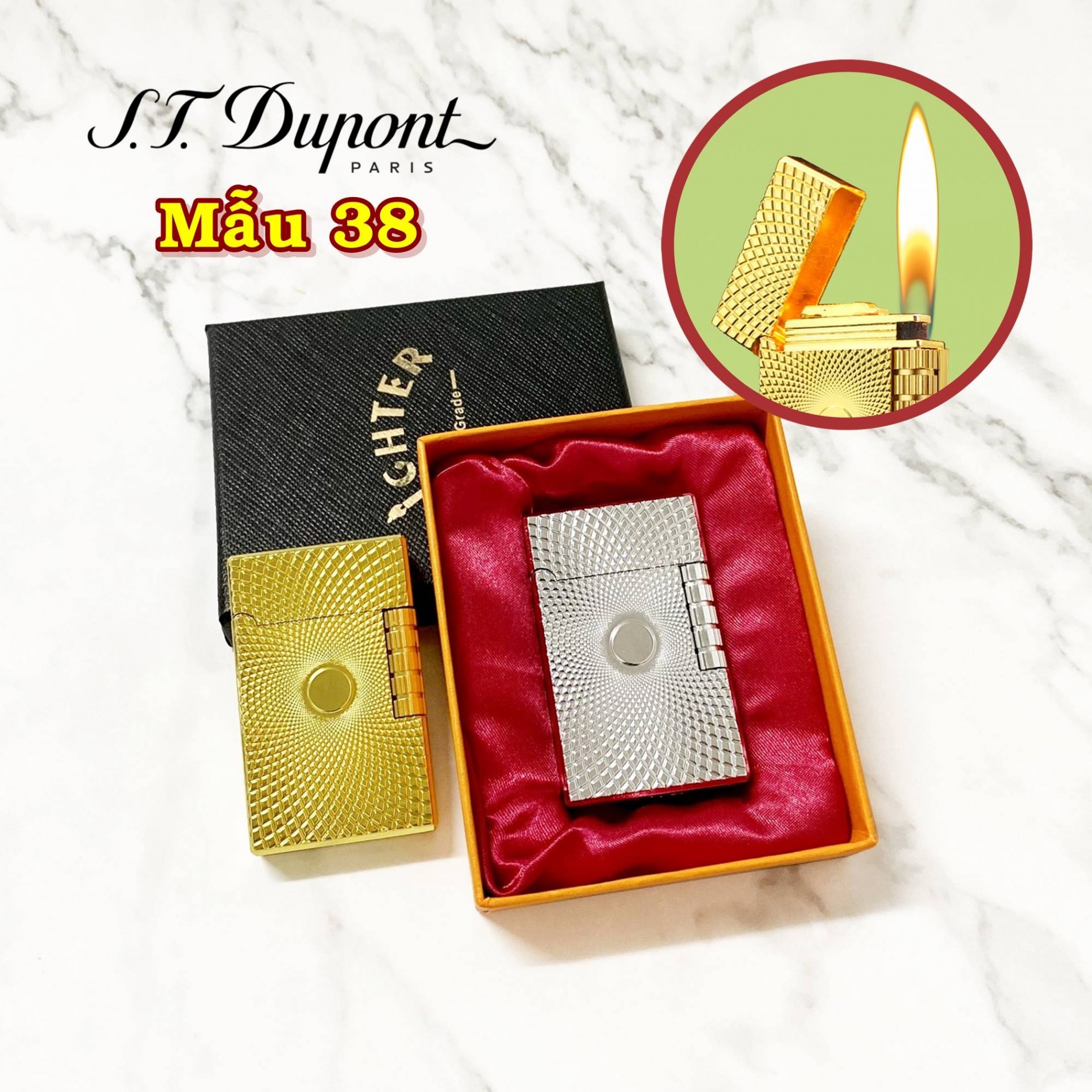 Bật lửa hột quẹt Dupont lốc xoáy M38 - xài gas