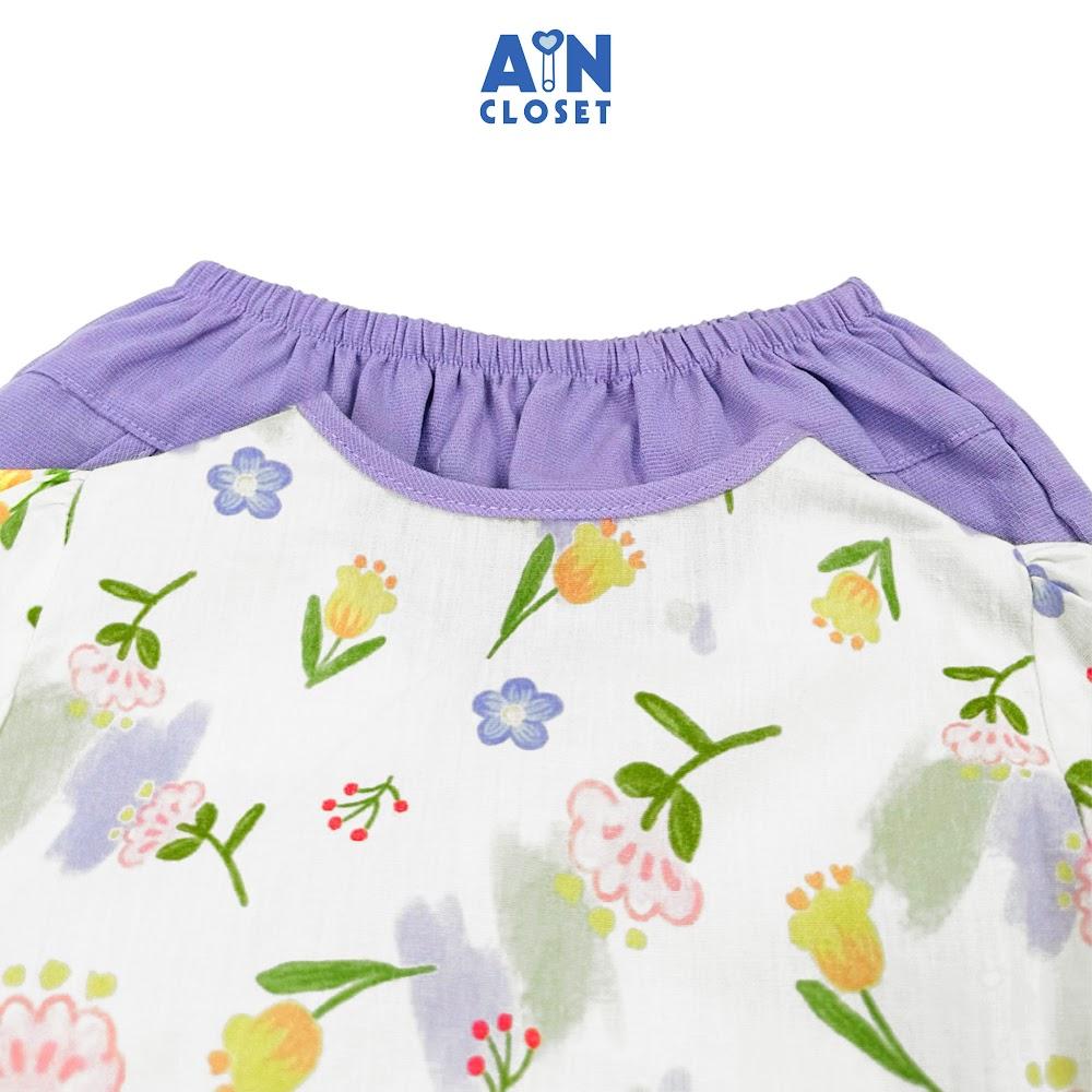 Bộ quần áo Dài bé gái họa tiết hoa Calla Tím cotton - AICDBGAJIT6Y - AIN Closet