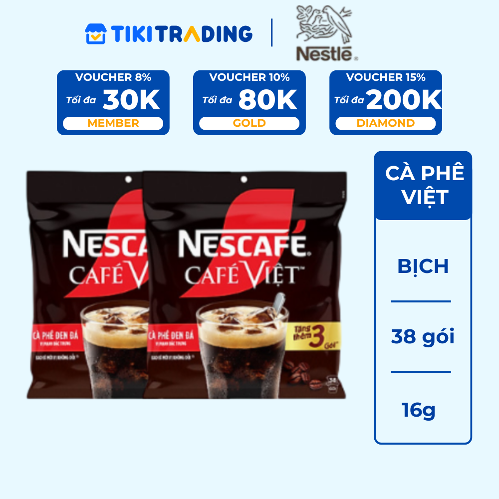 [ Tặng 1 Ly nhựa cao cấp 750ml] Combo 2 Bịch Cà phê đen hòa tan NESCAFE Café Việt (Túi 35 gói x 16g)