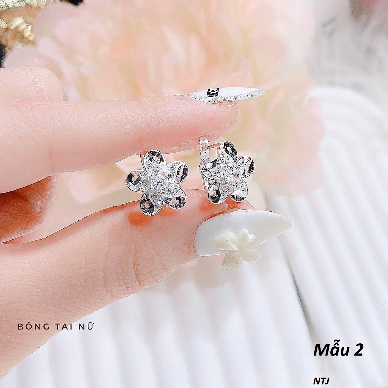 Bông tai bạc khoá bấm thời trang chất liệu bằng bạc MS085b