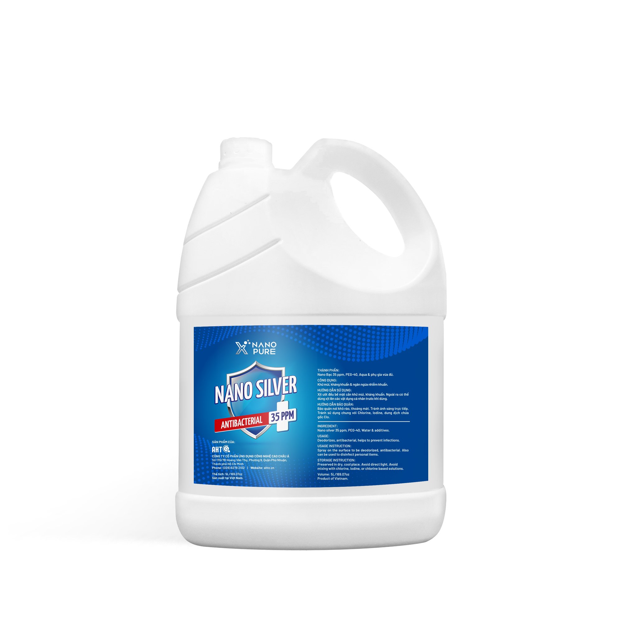 [TẶNG CHAI XỊT 500ML TIỆN DỤNG] Dung Dịch Nano Xpure Nano Silver Antibacterial 35ppm 5L (Không Mùi)-Diệt khuẩn, khử mùi–Nano Bạc AHT Corp (AHTC)