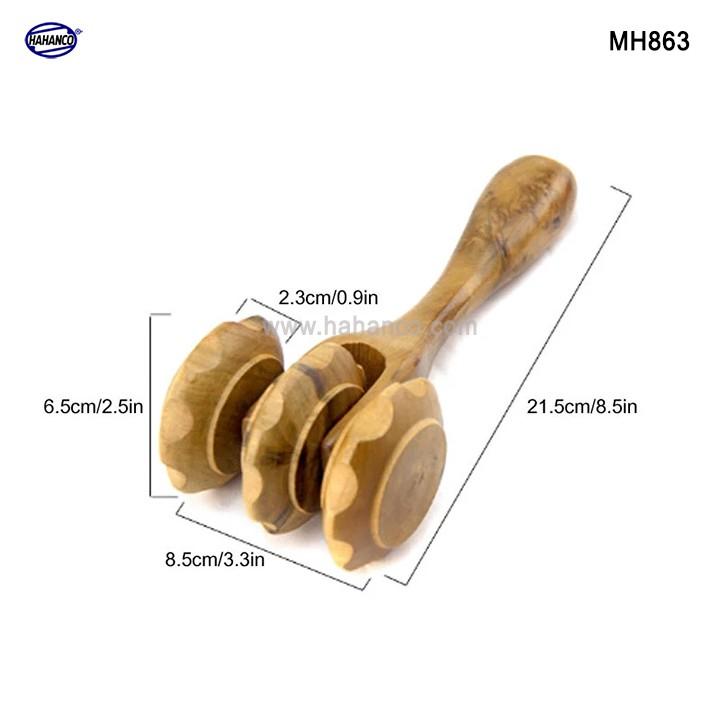 Cây lăn massage toàn thân 3 bánh gai đa năng bằng gỗ Bách Xanh (MH863) Xua tan nỗi lo đau nhức tạo cảm giác thoải mái - Chăm sóc sức khỏe