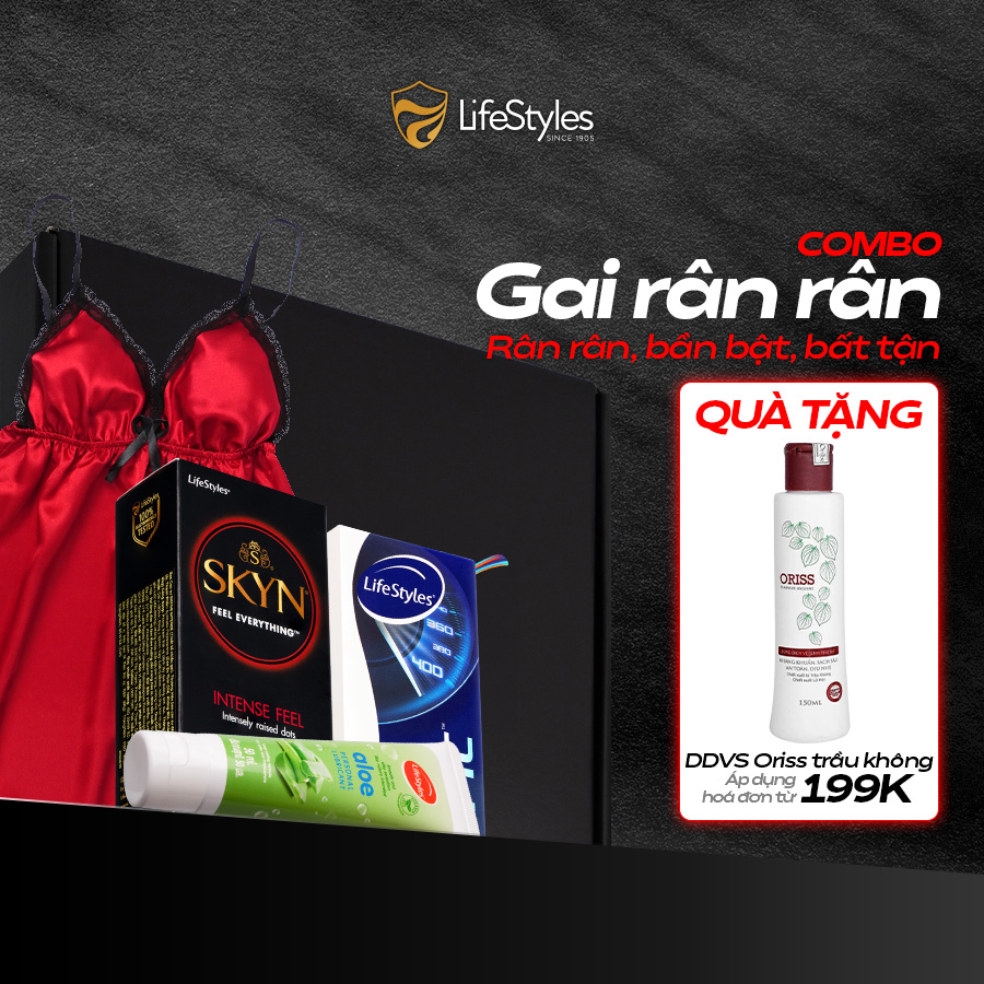 Combo Gai Rân Rân - Bao cao su SKYN Intense + Bao cao su Lifestyles Epic + Gel bôi trơn LifeStyles Warm Lovin'+ Váy ngủ