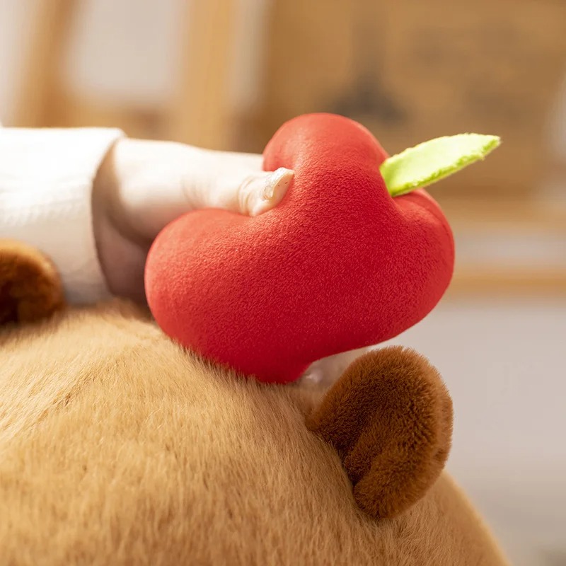 Thú nhồi bông Capybara đội quả táo đỏ - Size 42cm - Quà tặng gấu bông chuột lang lông mềm mịn đáng yêu