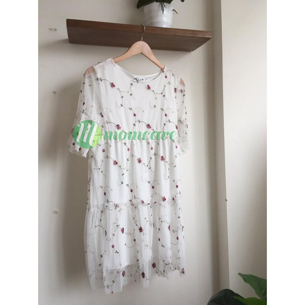 Váy bầu công sở THÊU HOA - Đầm sau sinh cho con bú ti thiết kế đẹp - Đồ thời trang xinh dự tiệc mùa hè Bigsize ẢNH THẬT