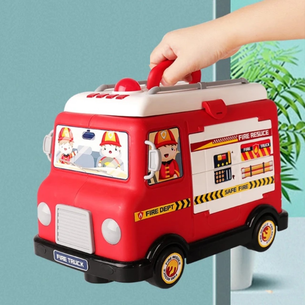 Xe cứu hỏa đồ chơi ô tô cho bé có nhạc đèn kèm dụng cụ 22 chi tiết có mũ, quà tặng sinh nhật cho bé