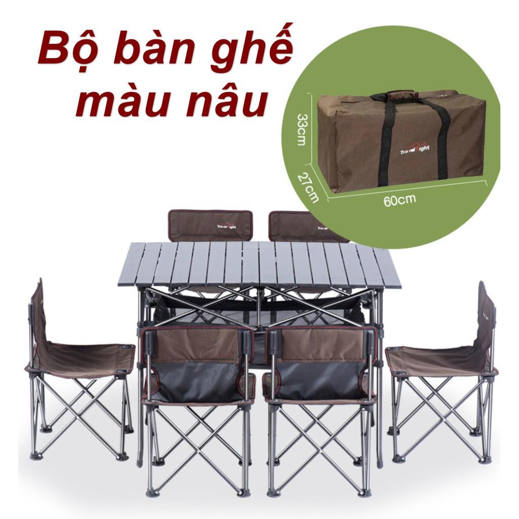 Bộ Bàn 6 ghế Size Lớn xếp gọn Travel Light (Nâu Coffee) - Home and Garden