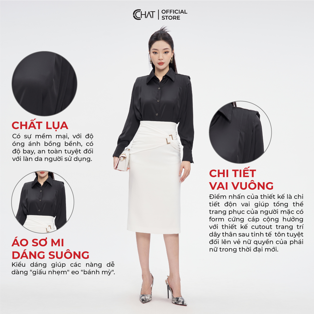 Áo Sơ Mi Nữ  Kiểu Cutout Trang Trí Dây Chất Lụa Cao Cấp Mềm Mịn 53FDL2003ST