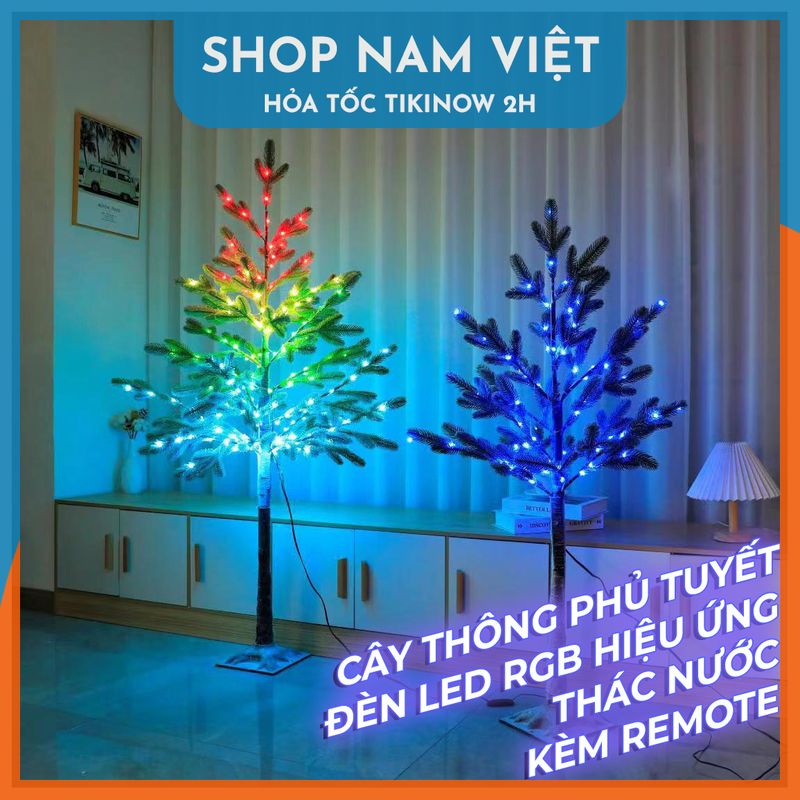 Cây Thông Noel Phủ Tuyết Có Đèn Led RGB Trang Trí Giáng Sinh, Có Thể Gấp Gọn, Kèm Remote