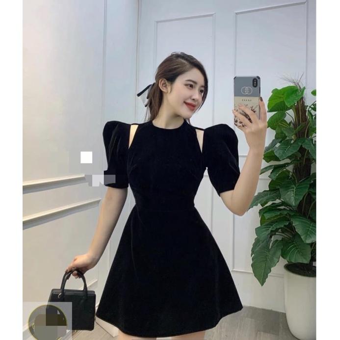 Váy Nhung Thiết Kế, Váy Dạ Dáng Xòe / Đỏ - Đen / Size S-M / CÁO HỒNG SHOP