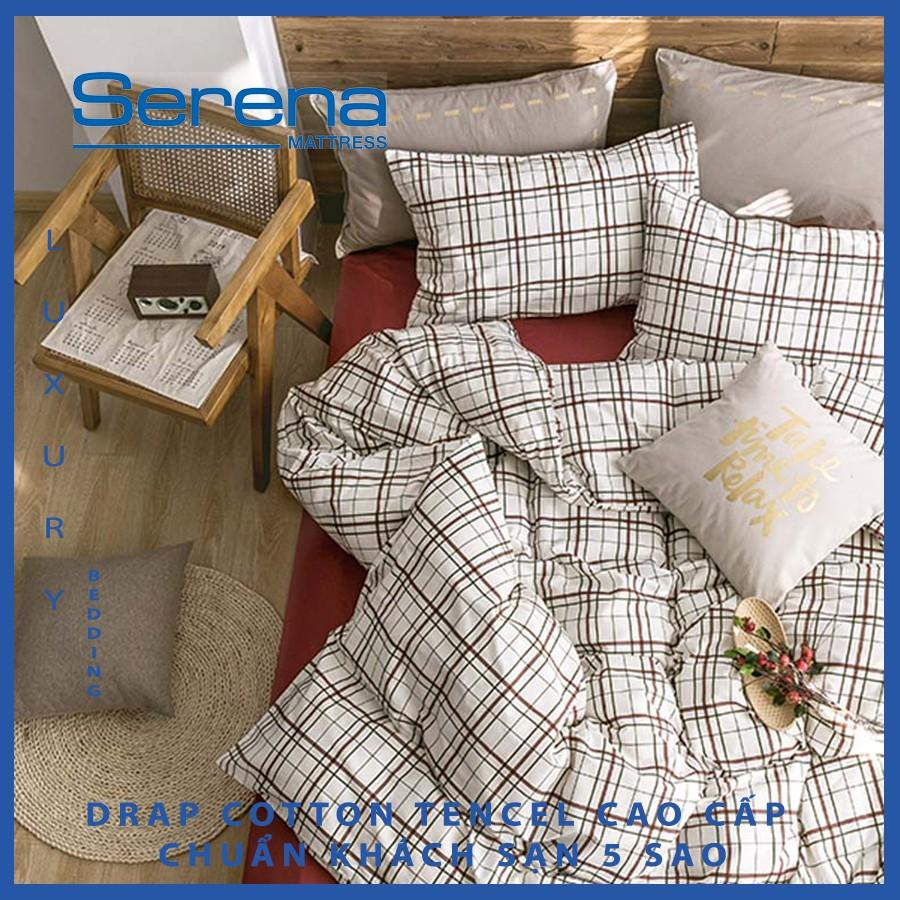 Bộ Chăn Ga Trải Giường Cotton Tencel SERENA Set Chăn Ga Gối 5 Món Drap Phủ Giường Cao Cấp – Hệ Thống Nệm