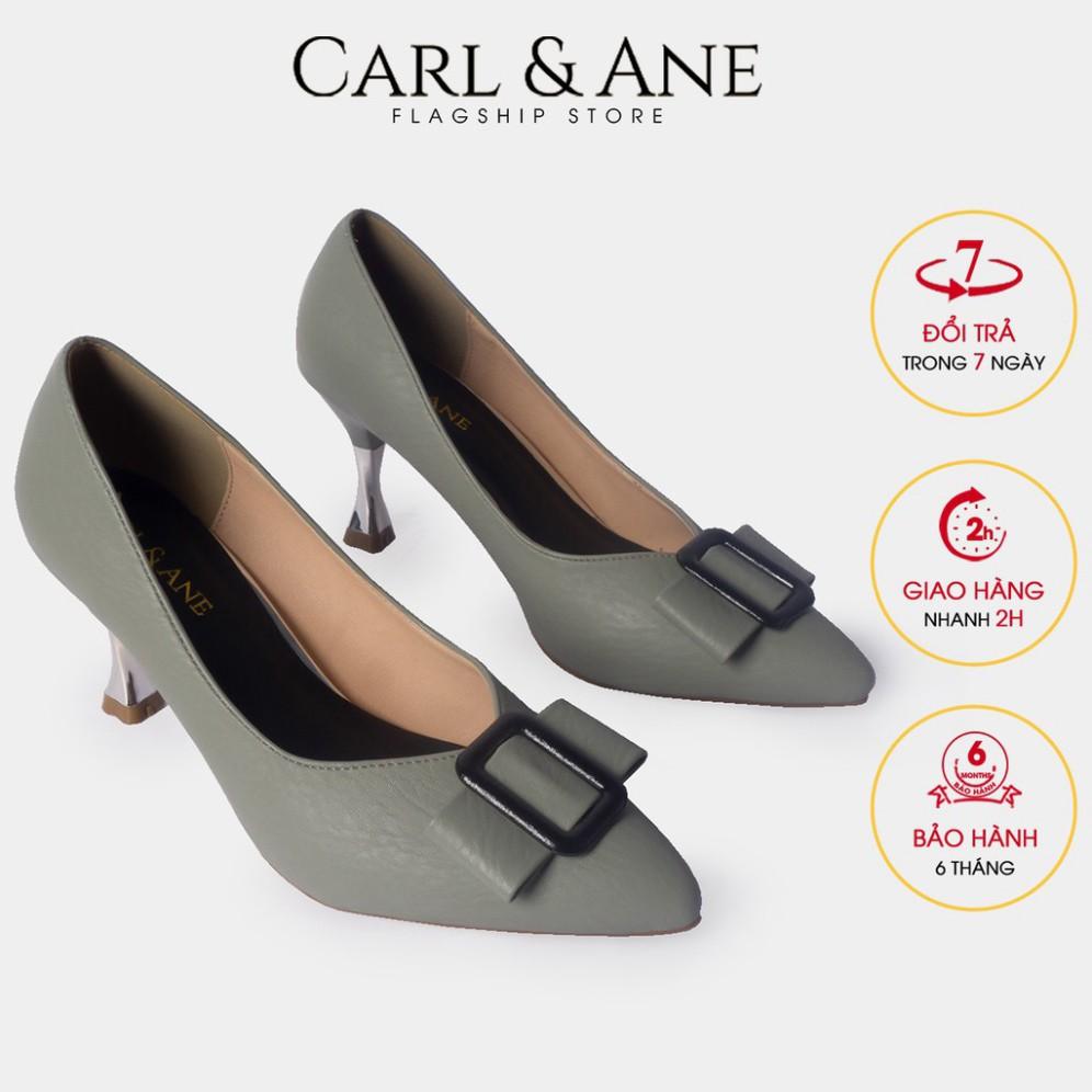 Carl &amp; Ane - Giày cao gót mũi nhọn đính khóa vuông cao 4cm màu xanh _ CP008