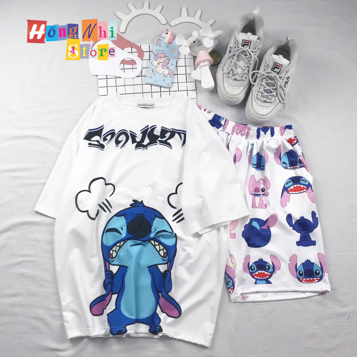 Quần Short Cartoon Unisex Màu Trắng - Quần Đùi Hoạt Hình Siêu Cute - MM