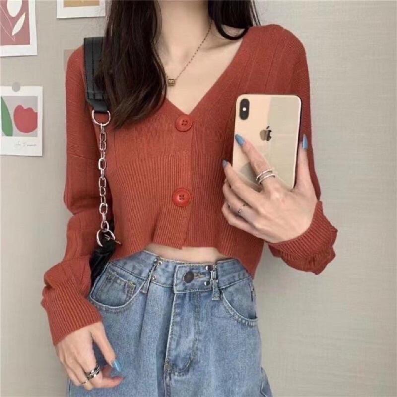 Áo khoác len cadigan nữ dài tay dáng croptop