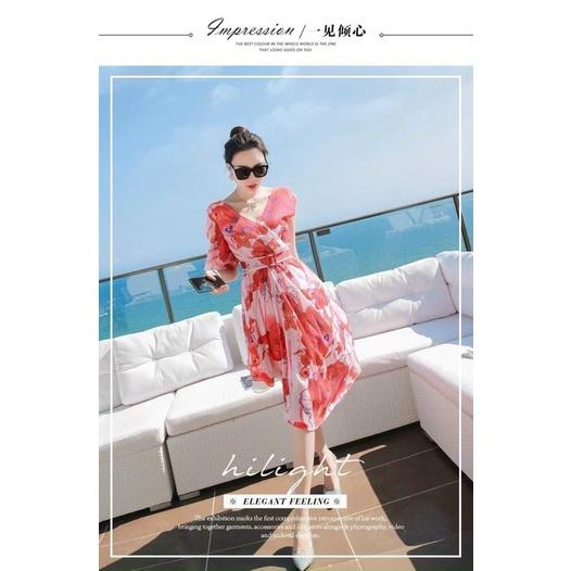 Đầm vol lụa Hoa phối tà xéo