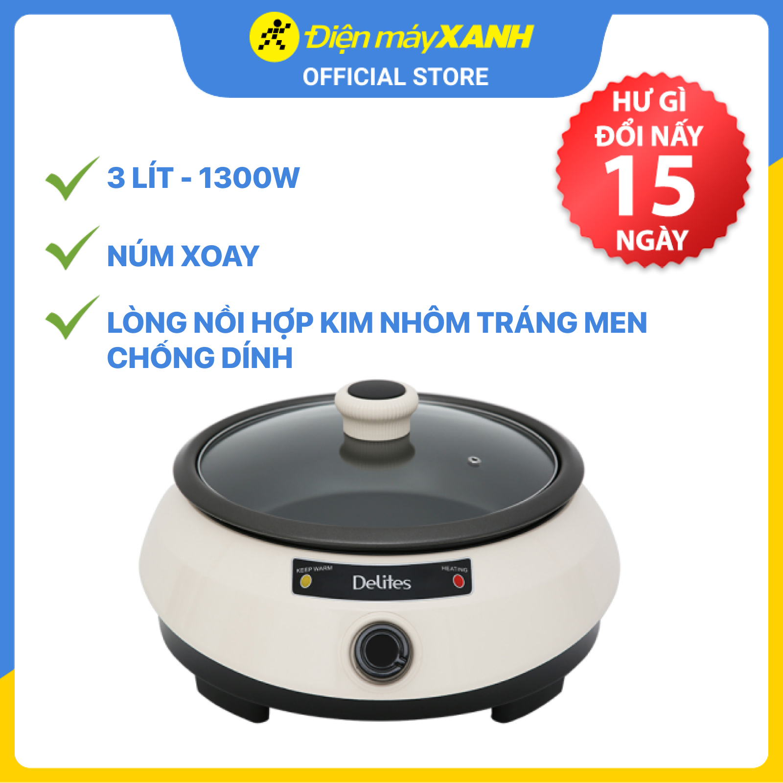 Nồi lẩu điện Delites NL001 3 lít - Hàng chính hãng