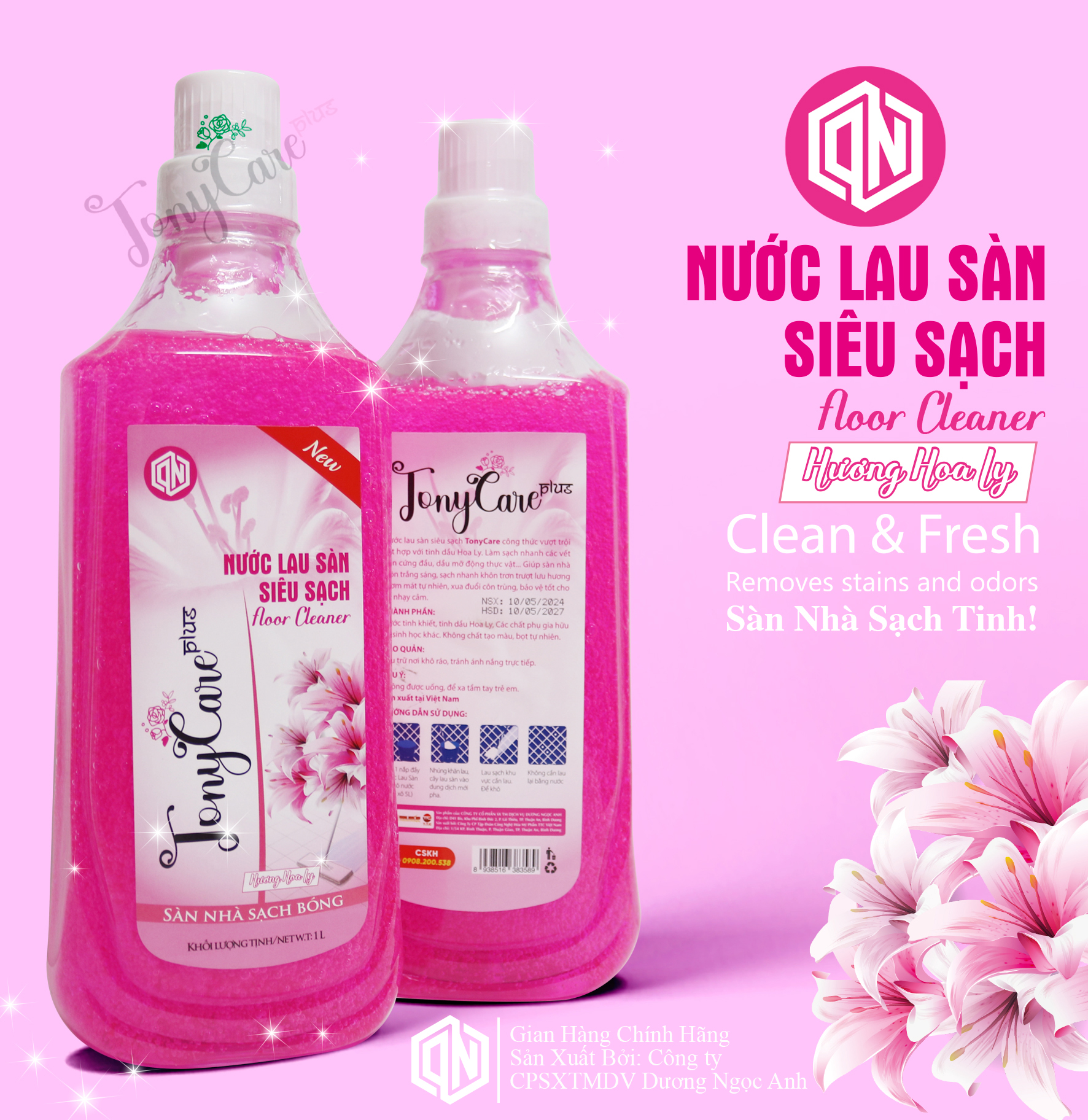Nước lau sàn Tonycare 1kg – Hương Hoa Ly thơm ngát, sạch khuẩn, sáng bóng mặt sàn – Chính hãng Tonycare