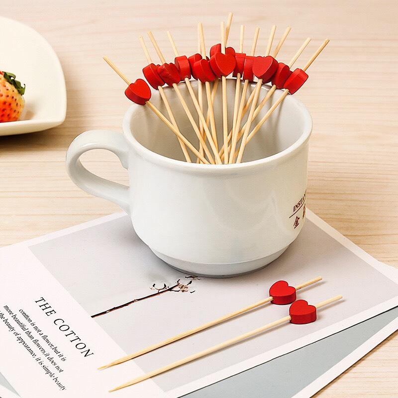 Sét 100 Gim Cocktai Hình Trái Tim Đỏ 12cm