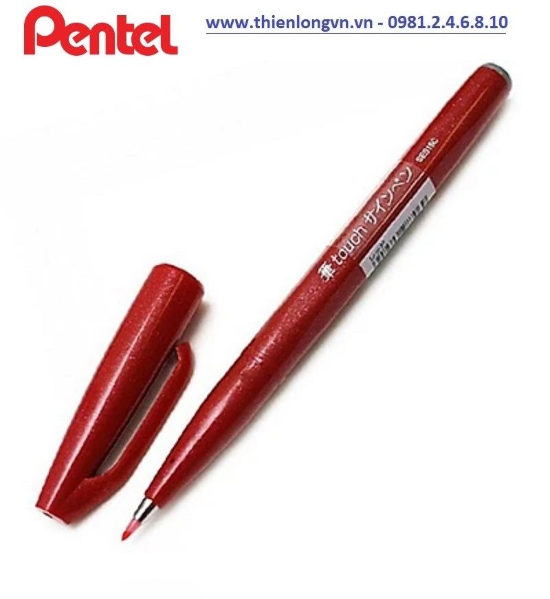 Bút lông viết thư pháp hiện đại Pentel SES15C-B màu đỏ; Calligraphy Fude Touch Sign - Red