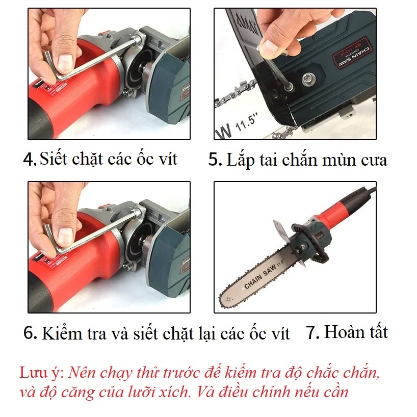 Khung cưa xích cầm tay tra dầu tự động - Phụ kiện gắn máy mài trục M10, M12, M14