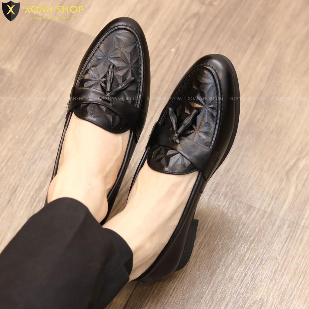 GIÀY LƯỜI NAM ĐƯỢC DẬP VÂN 3D DA LÌ - MÃ G012 CÓ CHUÔNG