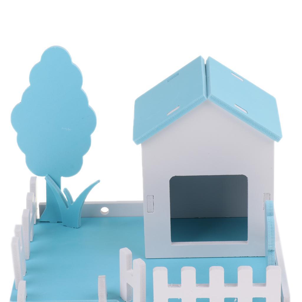 Small Pet Nest Hamster House Cage Villa Fence 3 in 1 with Ladder Blue