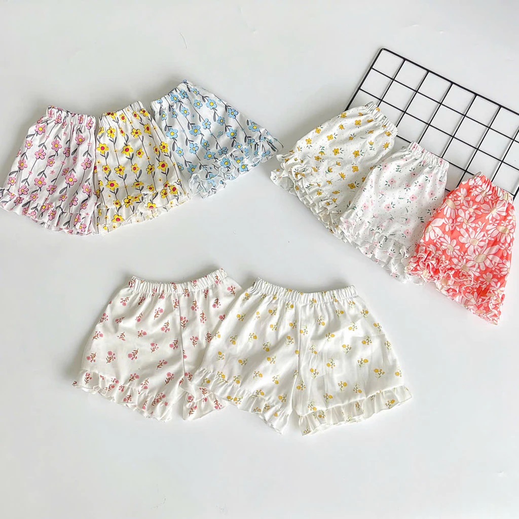Quần Đùi Họa Tiết Hoa Viền Bèo Cho Bé Gái Sơ Sinh 1 2 3 4 Tuổi Từ 3-16kg Dành Cho Bé Gái