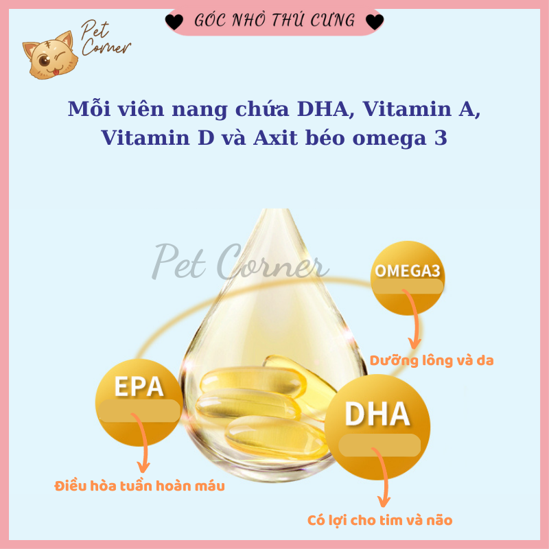 Viên dầu cá cho chó mèo Pet Fish Oil, bổ sung Omega 3, tăng sức đề kháng và dưỡng lông