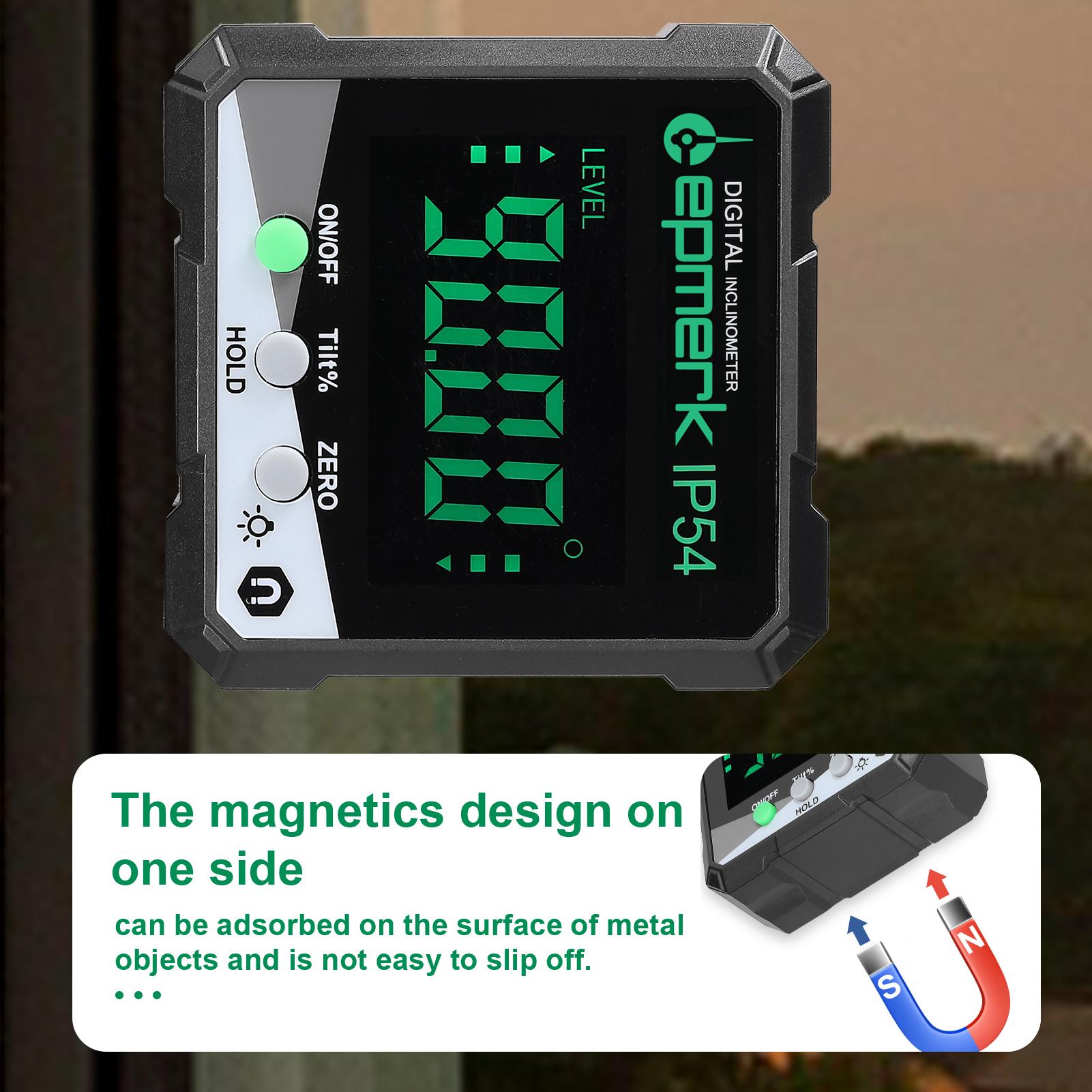 IP54 4*90° Portable Digital Inclinometer LCD Backlight Digital Protractor Slope Meter Digital Angle Ruler Single-side Magnetics Multifunctional Protractor Absolute Relative Mesuring Mode Data Hold