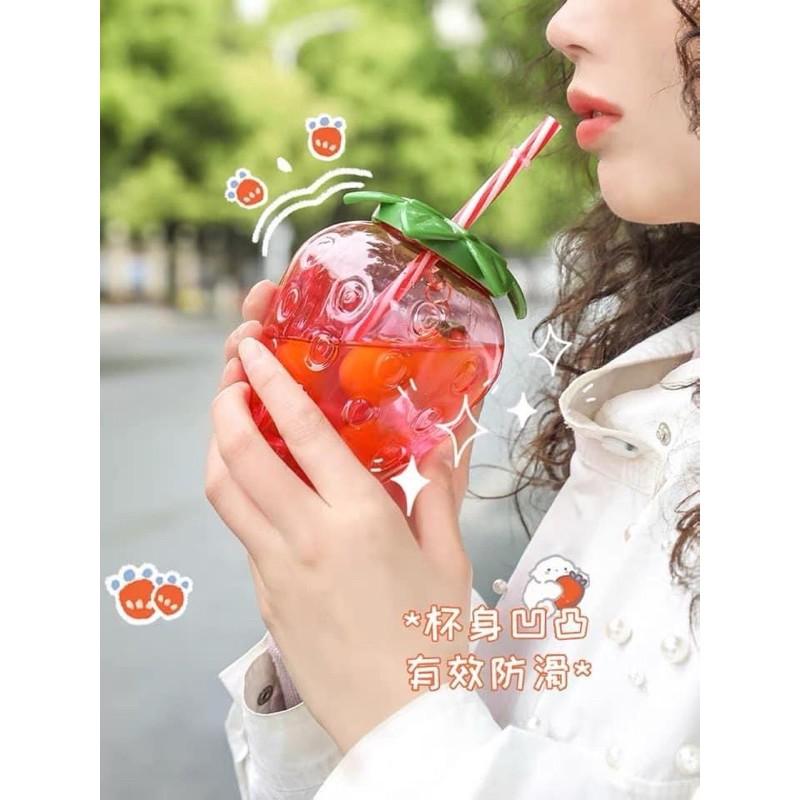 Cốc Hình Dâu Tây Bình Nước CUTE , Hot Trend ComBo 3 Món